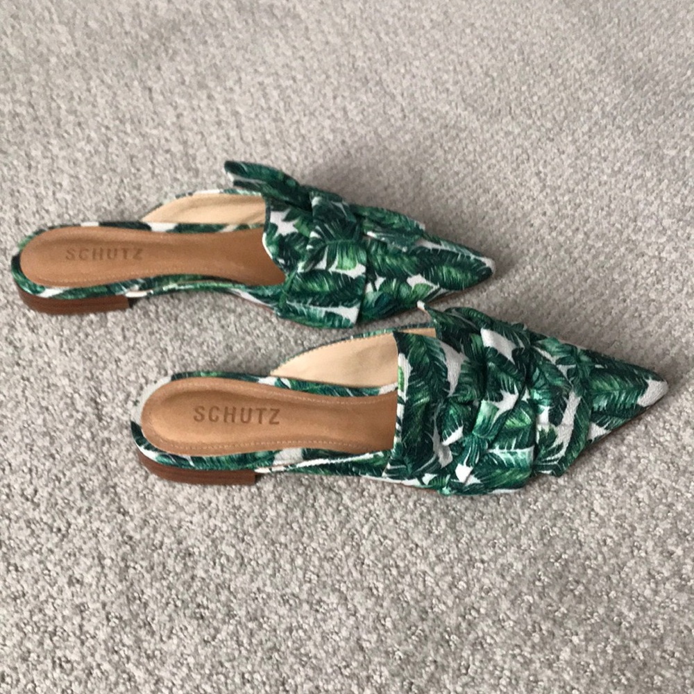SCHUTZ Green Leaf Print Mules - Picture 4 of 5